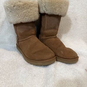 UGG Brown Winter Boots with Cream Fur class Tall Foldover 13 inch